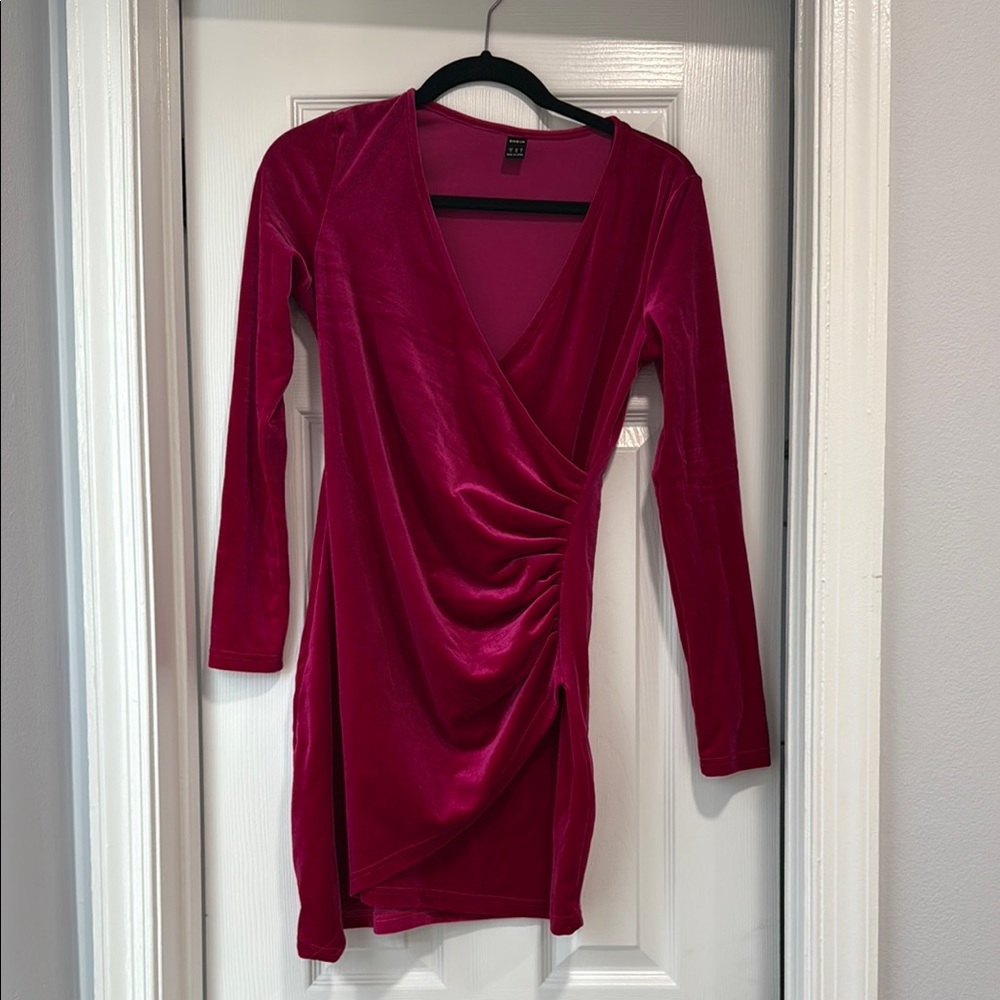 Elegant Pink Velvet Wrap Dress